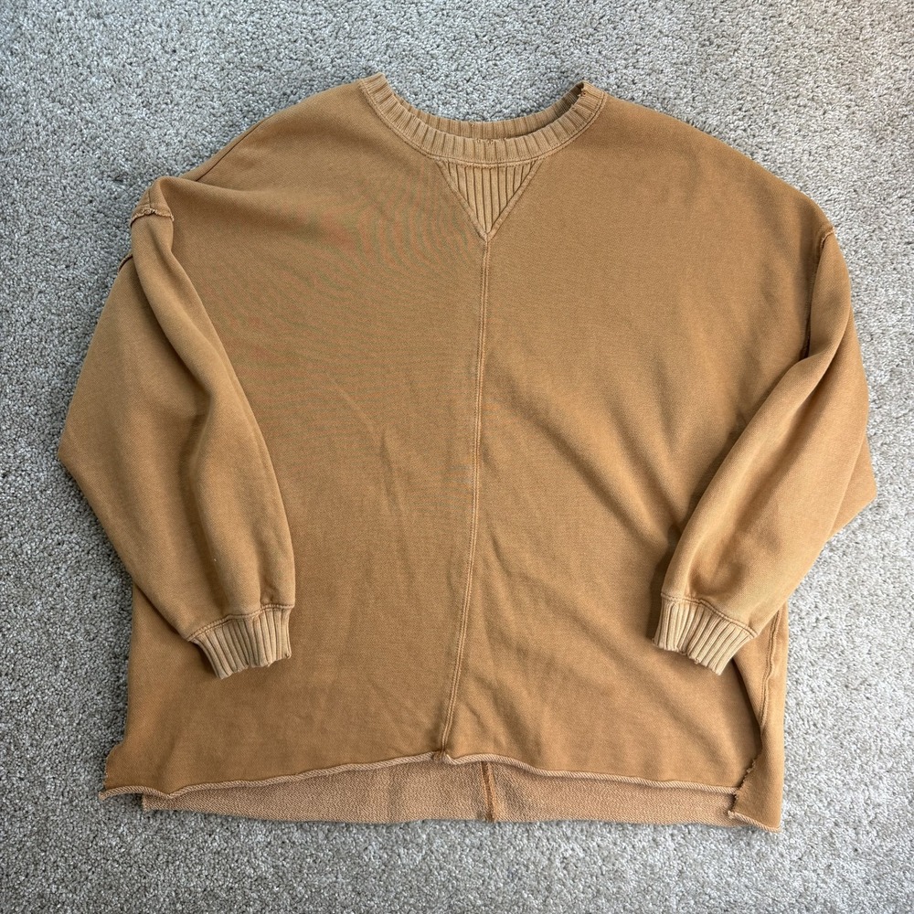 Aerie Sweatshirt Womens Small Beige Terry Oversized Relaxed Pullover Crew Neck
